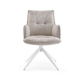 Beige dining chair Tavaro with upholstery and white four-legged frame by hjh LIVING – 360-degree view (front view 0°)