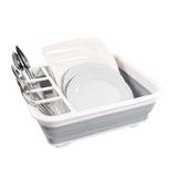 Grey and white folding container CLEAN SIL with integrated cutlery basket and dishes by hjh OFFICE