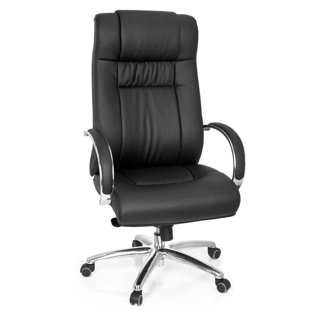 Black Swivel Chair XXL G 600 with armrests and five-caster base by hjh OFFICE – 360-degree view (front view 20°)