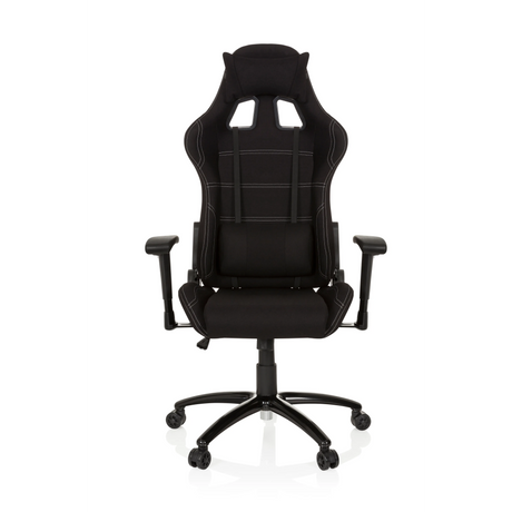 Schwarzer Gamingstuhl GAME FORCE mit Stoffbezug, weißen Ziernähten und Armlehnen von hjh OFFICE