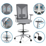 Grey Counter chair HALIFAX WORK with adjustable armrests, footring and castors by hjh OFFICE