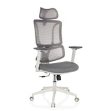 Grey Professional Office Chair ERGOMY W with mesh back and white five-caster base by MyBuero – 360-degree view (front view 15°)