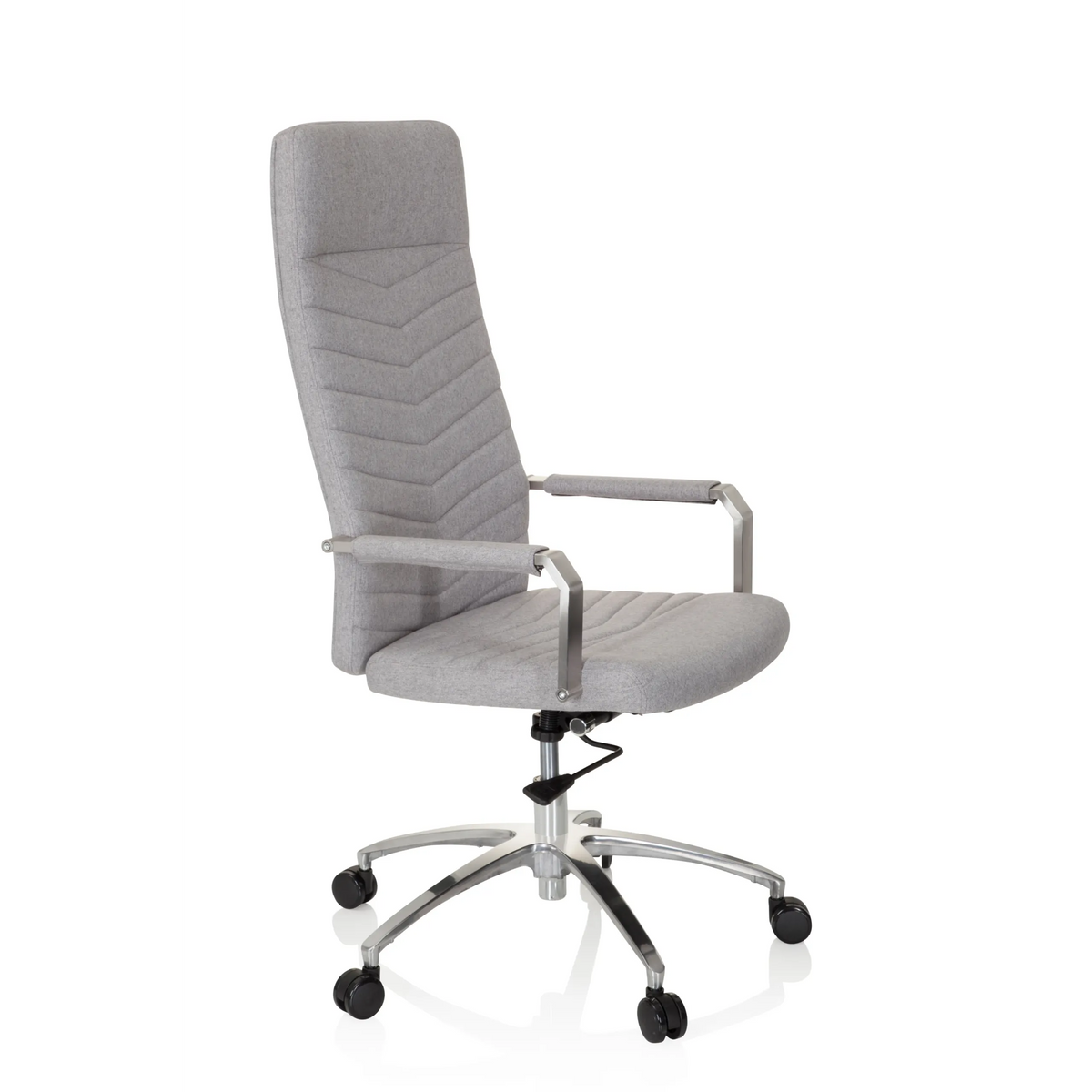Light grey Home Office Chair SARANTO PLUS with armrests and five-caster base by hjh OFFICE – 360-degree view (front three-quarter view 60°)