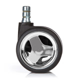 Black 5x ROLO GAME No-Noise 11mm/60mm castors for hard floors with chrome details by hjh OFFICE – 360-degree view (rear view 180°)
