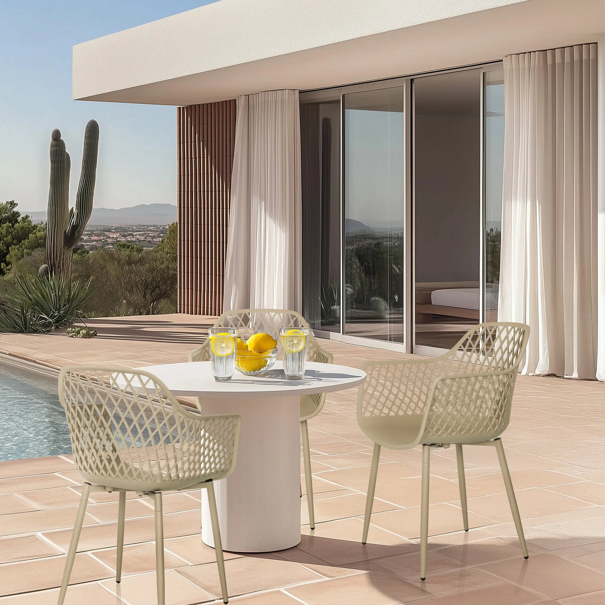 Outdoor chair BEGIO L in beige with mesh backrest and armrests by hjh LIVING
