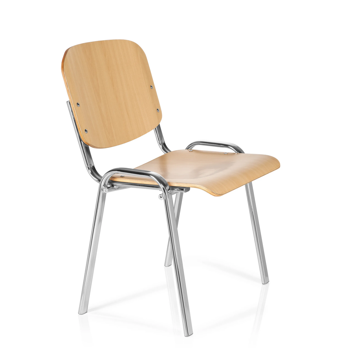 Four-legged chair XT 600 C H in beech with chrome frame by hjh OFFICE – 360-degree view (front three-quarter view 60°)