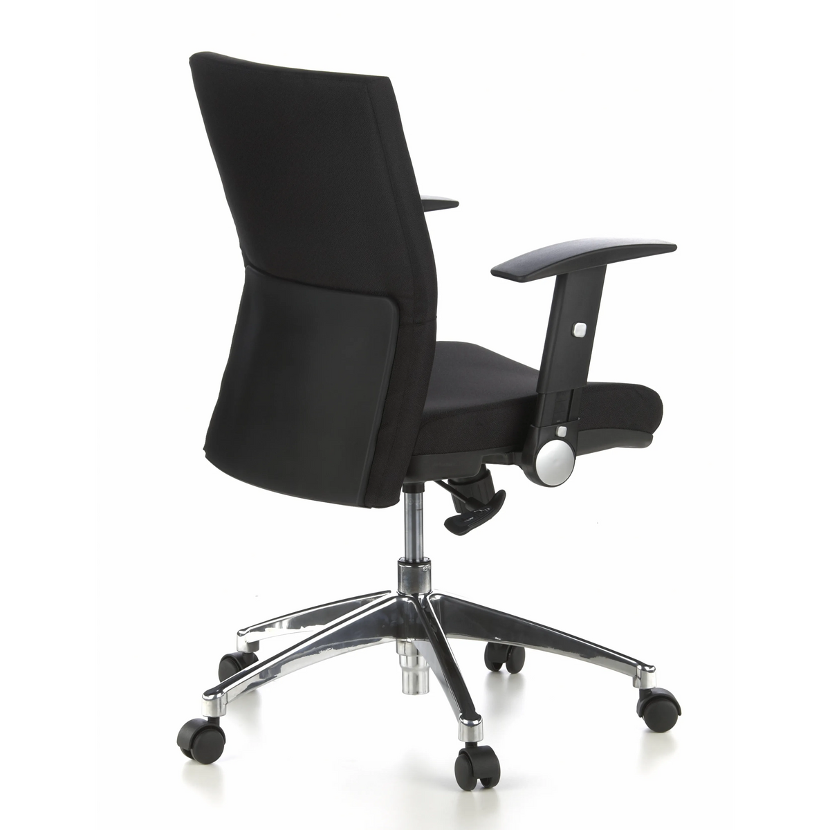 Black Professional Office Chair LAGUNA PRO with armrests and a five-caster base by hjh OFFICE – 360-degree view (rear three-quarter view 120°)