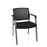 Black Four-legged chair MEET with mesh back and armrests by hjh OFFICE – 360-degree view (front view 20°)