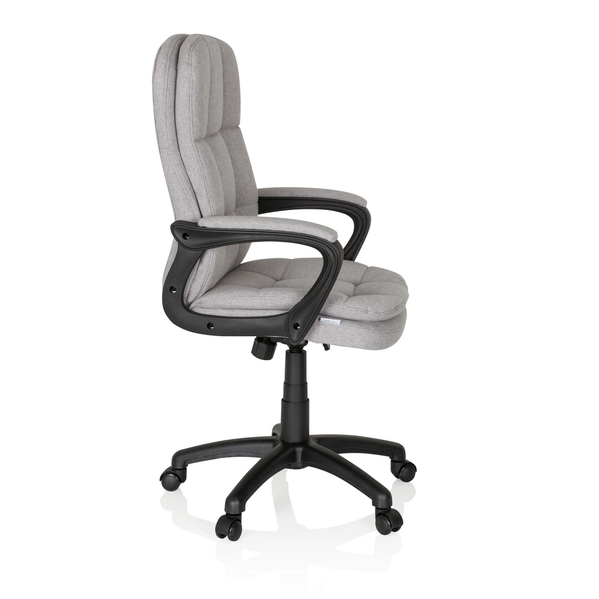 Grauer Home-Office-Chefsessel RELAX CX 120 mit gestepptem Bezug und Fußkreuz mit fünf Rollen von MyBuero – 360-Grad-Ansicht (Seitenprofil 80°)