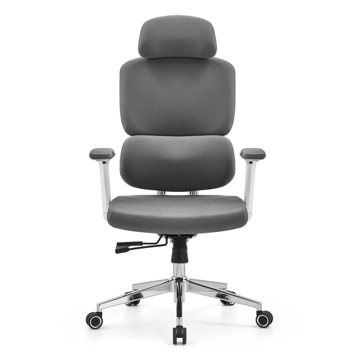 Grey Professional Office Chair Ergomy WF 2 with fabric cover and a five-caster base by hjh OFFICE – 360-degree view (front view 0°)