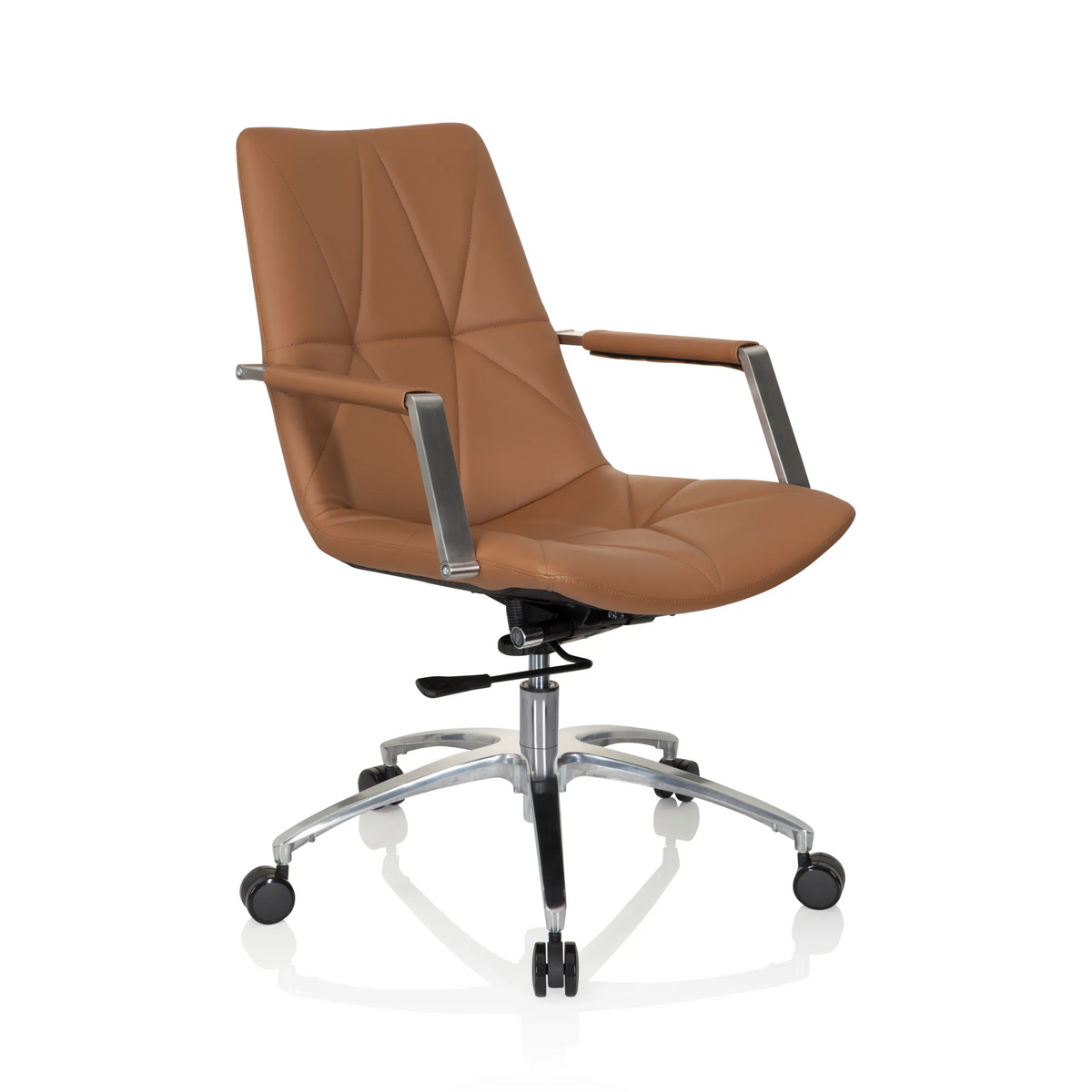 Camel Home Office Chair SARANTO II with quilting and five-caster base by hjh OFFICE – 360-degree view (front three-quarter view 40°)