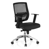 Black Professional Office Chair NET 90 with mesh back and five-caster base by hjh OFFICE – 360-degree view (front three-quarter view 40°)