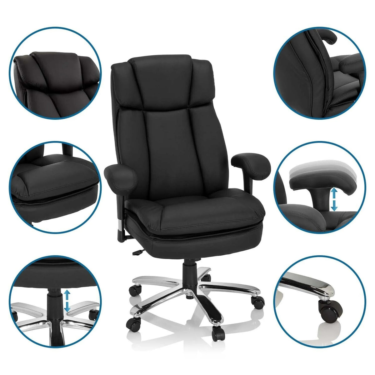 Swivel Chair BUILDER XXL I in black faux leather with adjustable armrests by hjh OFFICE