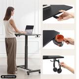 Black Stand K standing desk with cup holder and headphone hook by hjh OFFICE (AI-generated image)