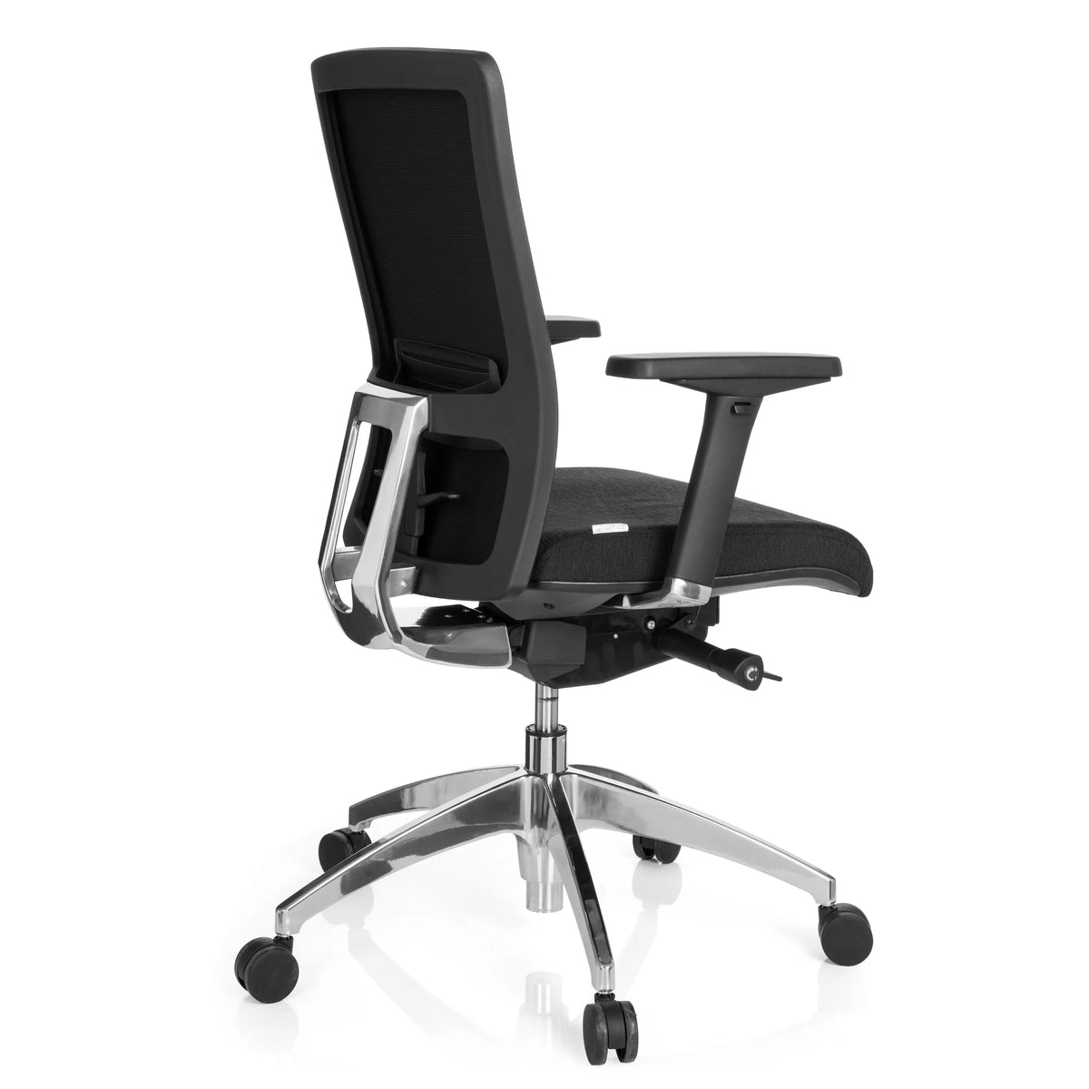 Black Professional Office Chair ASTRA BASE with armrests and five-caster base by hjh OFFICE – 360-degree view (rear three-quarter view 120°)