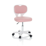 Pink Swivel Chair – Children KIDDY TOP W with white frame and five-caster base by hjh OFFICE – 360-degree view (front view 15°)