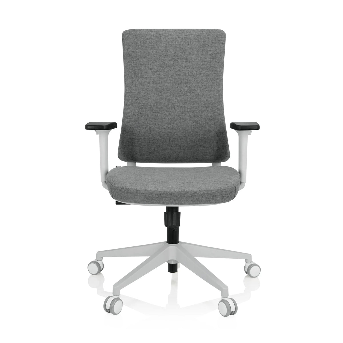 Grey Professional Office Chair COMFIO WP with armrests and a white five-caster base by hjh OFFICE – 360-degree view (front view 0°)