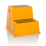 Yellow Step stool TIO-E2 with two steps and non-slip treads by hjh OFFICE – 360-degree view (front view 15°)