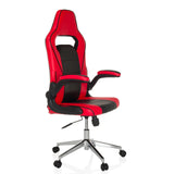Red and black Gaming chair GAME SPORT PRO with armrests and five-caster base by MyBuero – 360-degree view (front three-quarter view 45°)