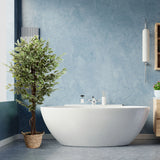 Artificial plant FICUS in green with a woven basket pot in front of a blue wall by hjh OFFICE