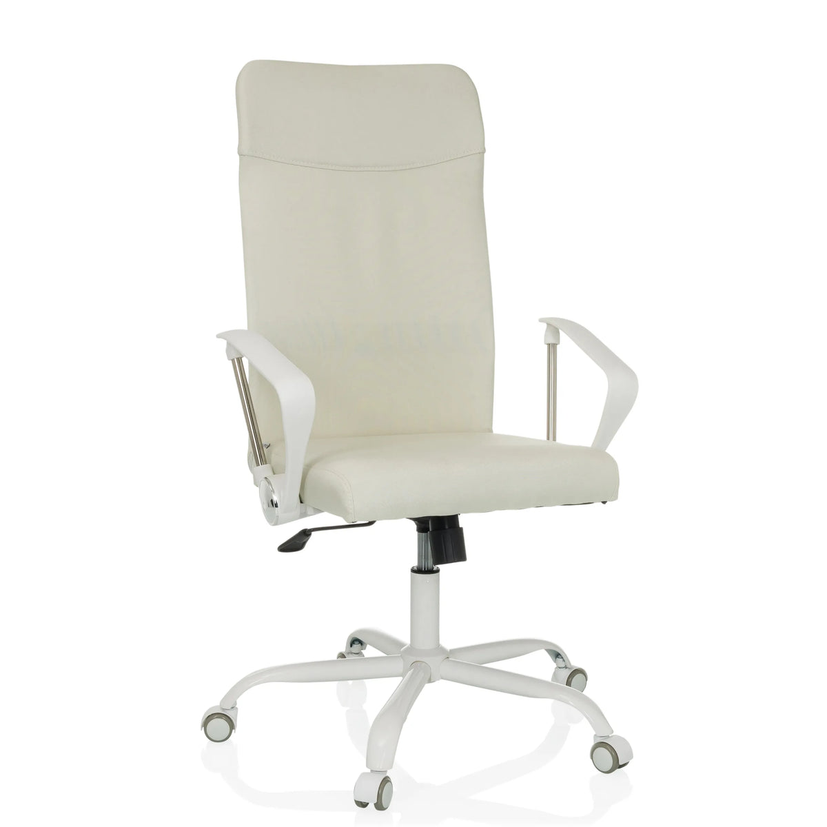 Beige Home Office Chair STRYKA W with armrests and five-caster base by hjh OFFICE – 360-degree view (front view 15°)