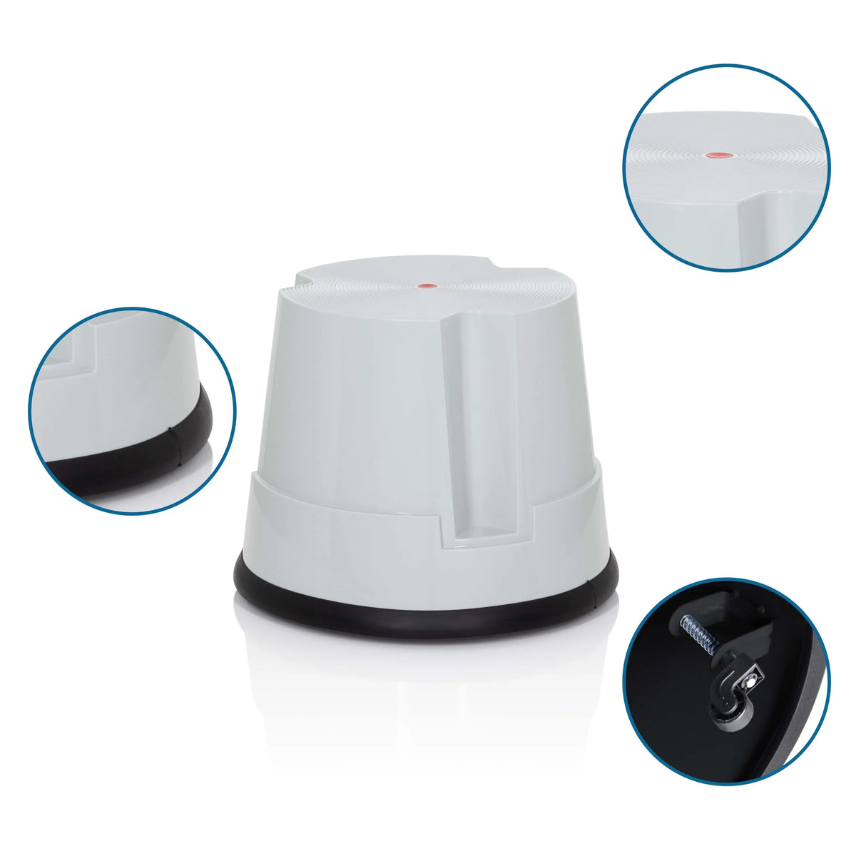 Grey Step stool TIO-S with non-slip black floor ring and detailed views by hjh OFFICE