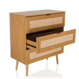 Chest of drawers BOHEO K made of oak with one open drawer and woven fronts by hjh LIVING