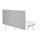 Light grey heather table partition FLEXMIUT D 120 on a white desk by hjh OFFICE – 360-degree view (rear view 180°)