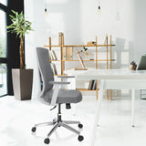 Grey Professional Office Chair HALIFAX with mesh backrest and armrests at a white desk by hjh OFFICE