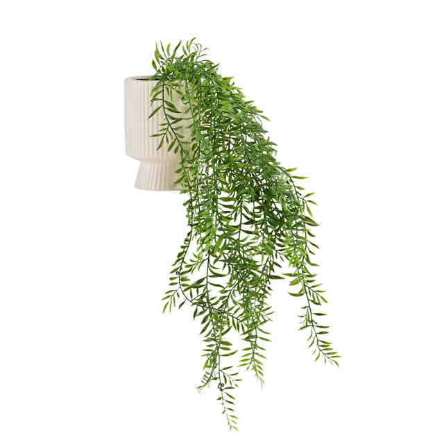 Hanging plant Filix in green with a cream-white, ribbed outer pot by hjh OFFICE