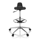 Black Swivel stool TOP WORK 03 I with foot ring and five-caster base by hjh OFFICE – 360-degree view (front view 0°)