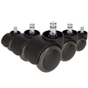 Fünf schwarze Stuhlrollen 5x ROLO FREE 11mm/50mm für Hartböden mit metallenen Bolzen von hjh OFFICE