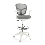 Grey TOP WORK 108 W counter chair with mesh back, footring and white five-caster base by hjh OFFICE – 360-degree view (front view 20°)