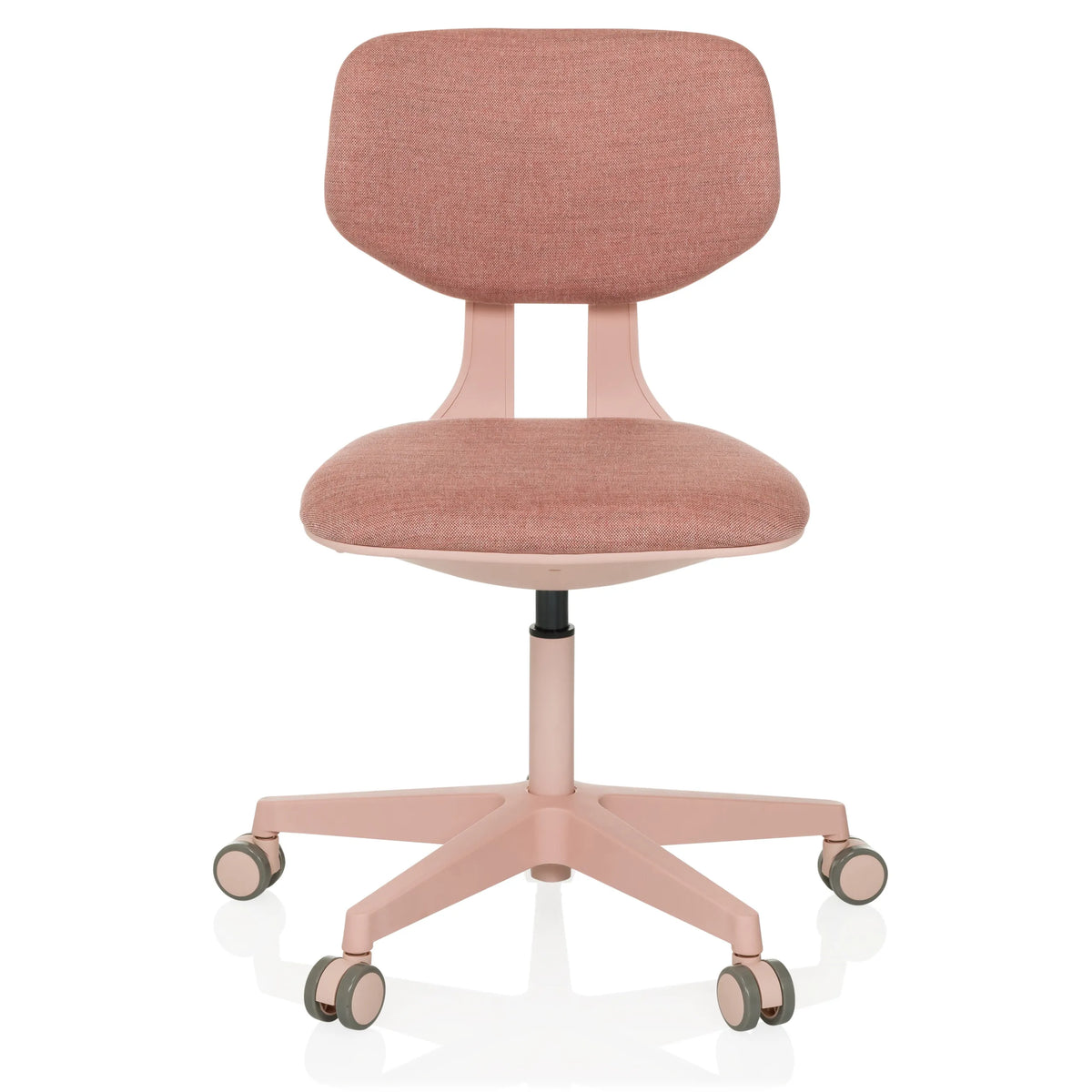 Pink Swivel Chair – Children KID COLORE with padded surfaces and five-caster base by hjh OFFICE – 360-degree view (front view 0°)