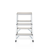 Silberne Klappleiter SOLID aus Aluminium mit drei Stufen von hjh OFFICE – 360-Grad-Ansicht (Frontansicht 0°)