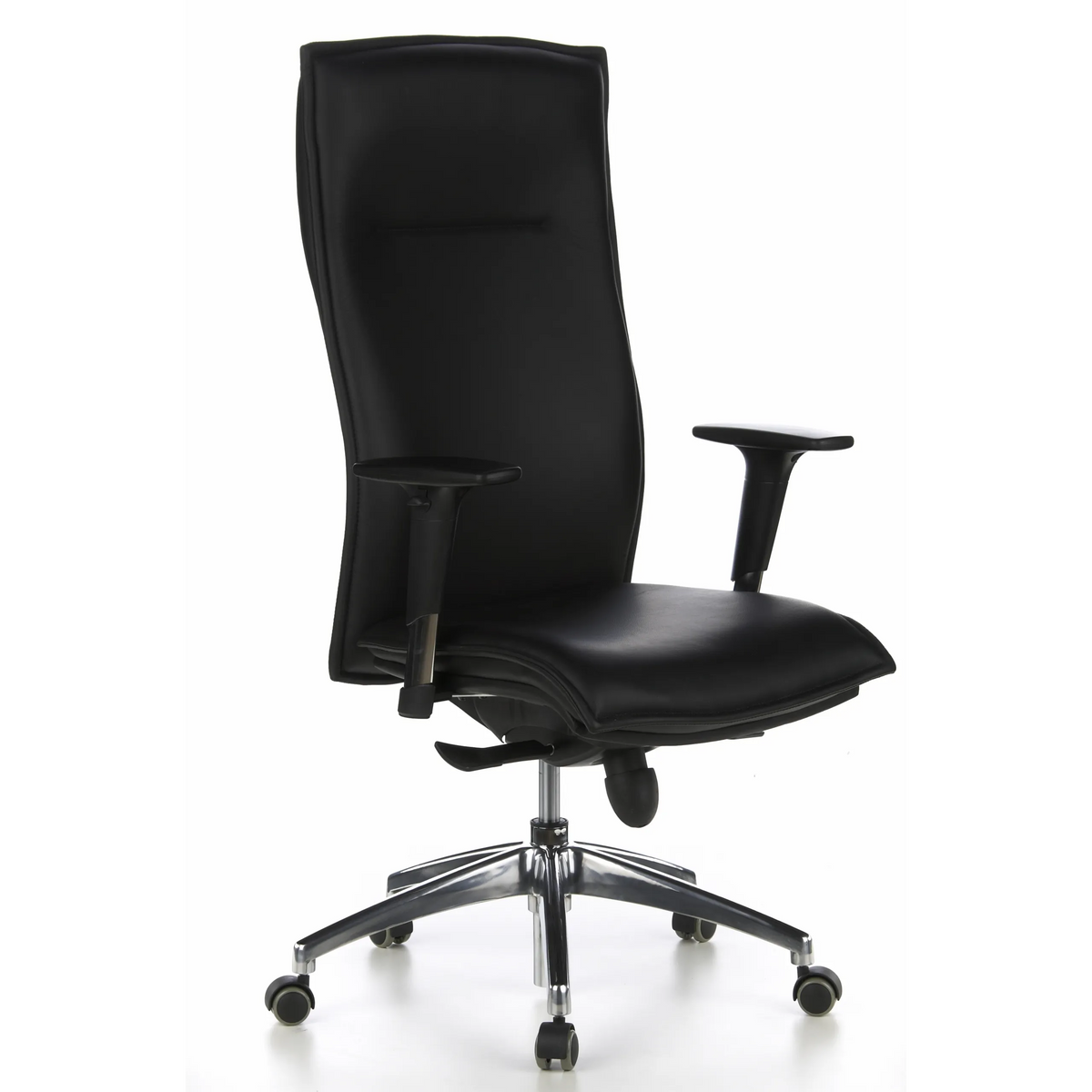 Black Luxury Executive Chair MURANO 20 with armrests and five-caster base by hjh OFFICE – 360-degree view (front three-quarter view 40°)