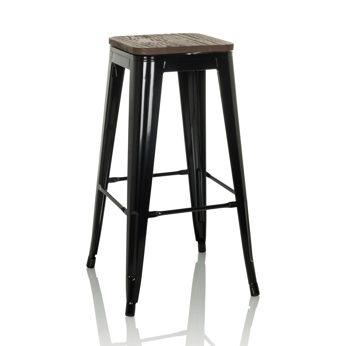 Black Bar stool VANTAGGIO HIGH WS with a wood-look seat and footrests by hjh OFFICE – 360-degree view (front view 15°)