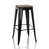 Black Bar stool VANTAGGIO HIGH WS with a wood-look seat and footrests by hjh OFFICE – 360-degree view (front view 15°)