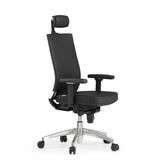 Black Professional Office Chair PORTO MAX HIGH made of leather with headrest and five-caster base by hjh OFFICE – 360-degree view (front three-quarter view 60°)