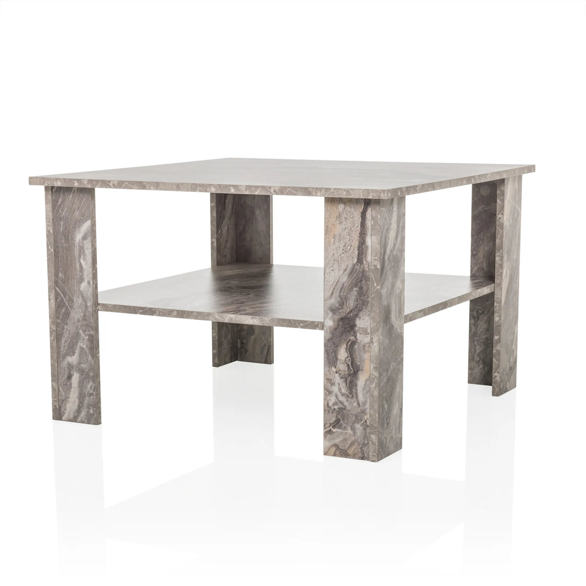 Grey Coffee Table BISMO with a marble-look shelf by hjh LIVING – 360-degree view (front three-quarter view 45°)