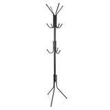 Black Coat Stand SPACE IV with multiple hooks and a tripod base by hjh OFFICE – 360-degree view (front three-quarter view 40°)
