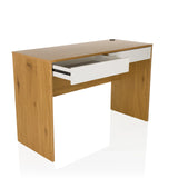 Pulled-out white drawer of the BERGA office desk in oak and white by hjh LIVING