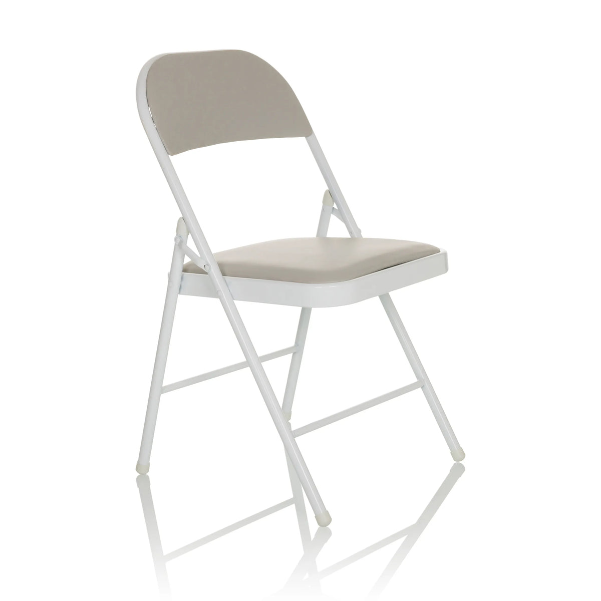 Grey Folding chair TUDELA W with faux leather padding and white frame by hjh OFFICE – 360-degree view (front three-quarter view 45°)
