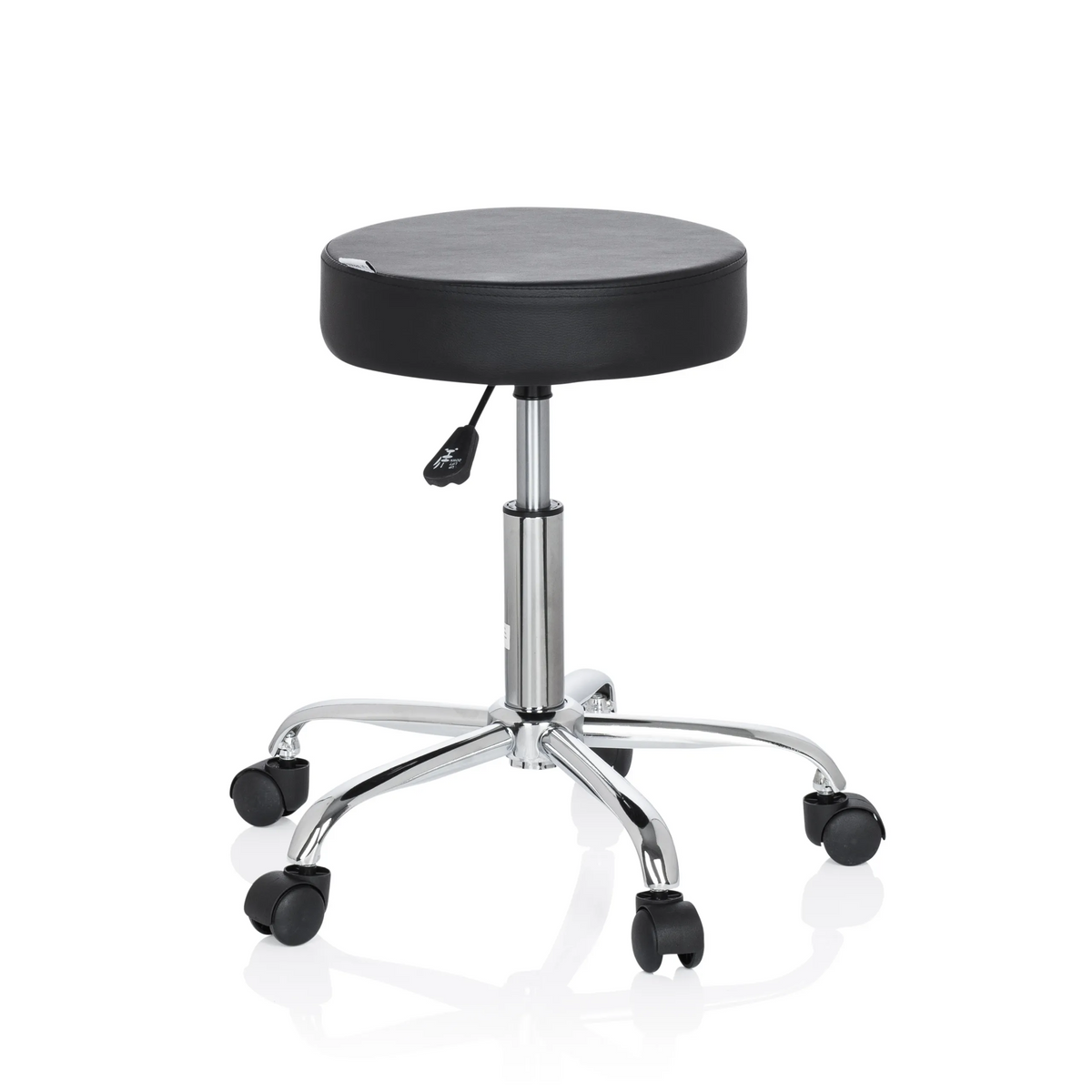 Black Swivel stool OPERATOR II with gas spring and five-caster base by hjh OFFICE – 360-degree view (front three-quarter view 60°)