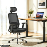 Black Professional Office Chair Ergosento with headrest at a desk by hjh OFFICE (AI-generated image)