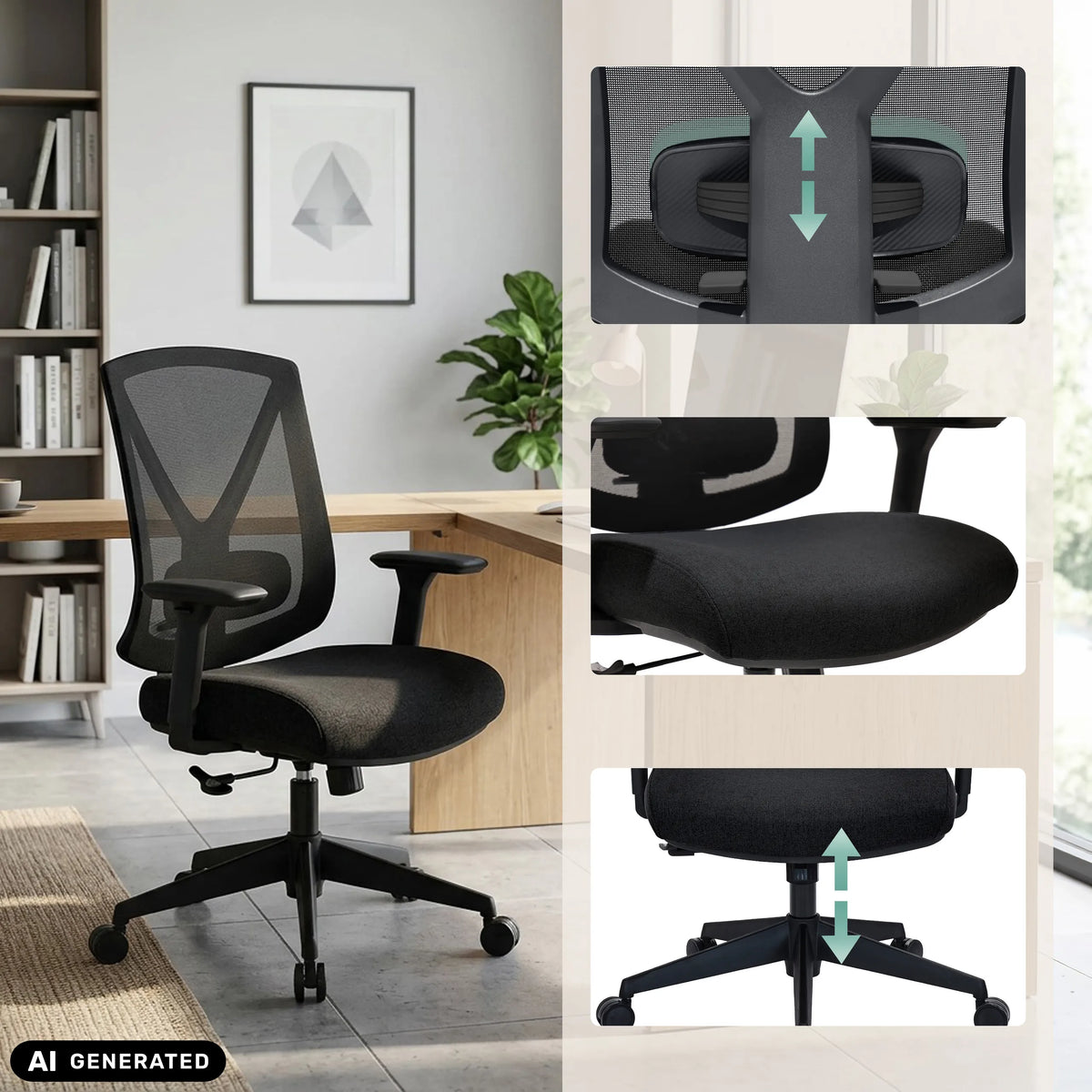 Professional Office Chair Mirou in black with adjustable backrest and seat height by hjh OFFICE (AI-generated image)