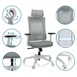 Grauer Profi-Bürostuhl COMFIO WMH mit verschiedenen Einstellmöglichkeiten für Kopfstütze und Armlehnen von hjh OFFICE