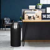 Black PUSH 50L wastepaper bin with 50 litre capacity and silver lid by hjh OFFICE