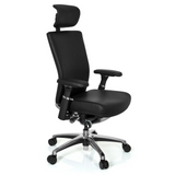 Black Professional Office Chair NOVA made of leather with headrest and five-caster base by hjh OFFICE – 360-degree view (front three-quarter view 60°)