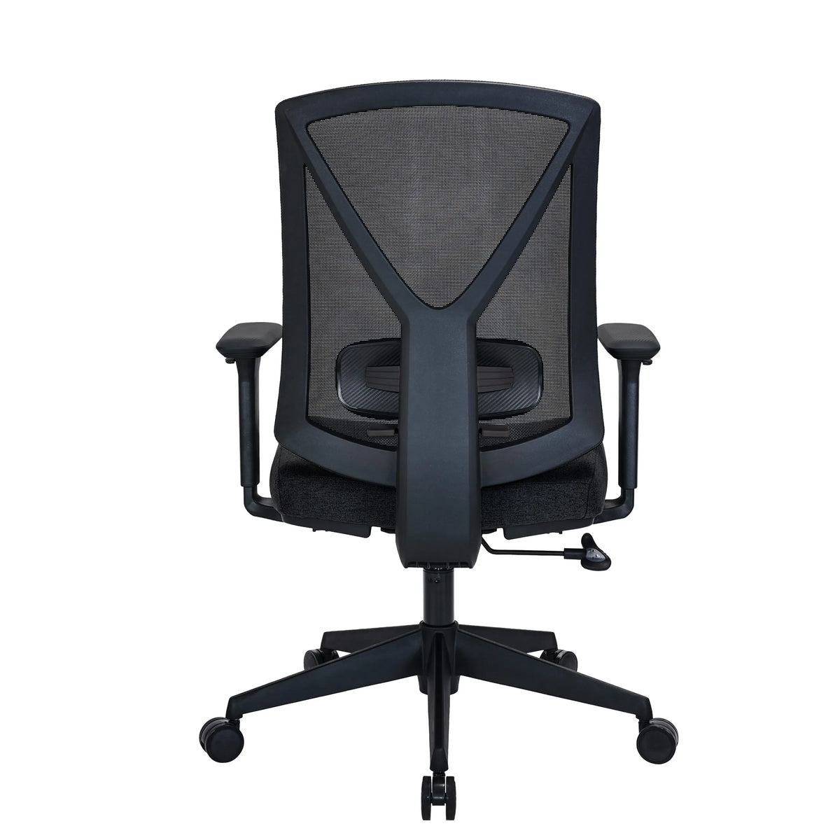 Rear view of the Professional Office Chair Mirou in black with mesh backrest by hjh OFFICE